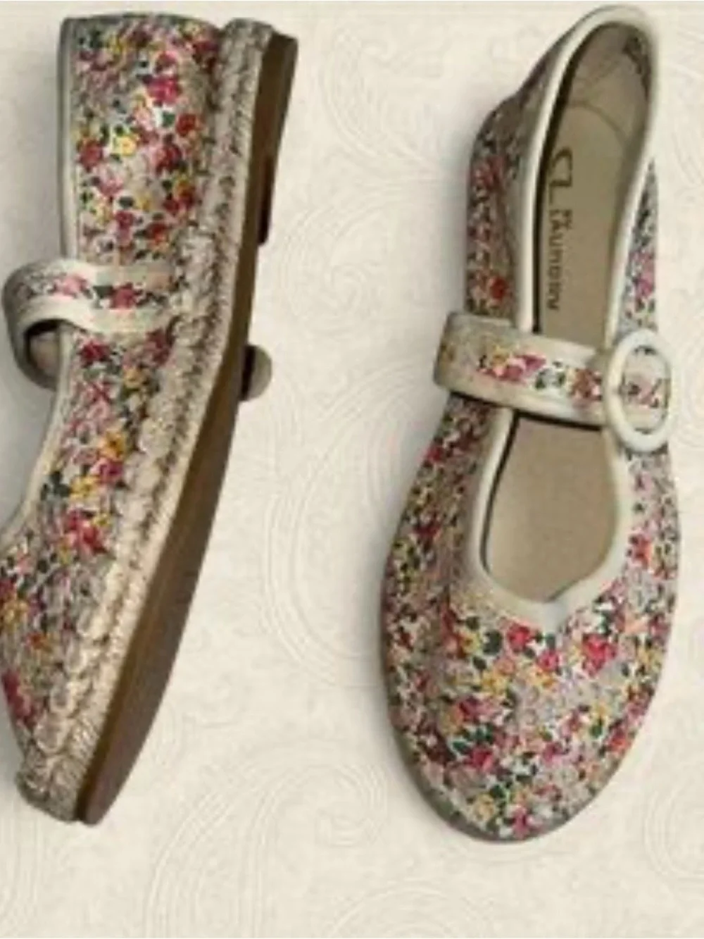 CL by Laundry Floral Canvas Mary Jane Espadrille Flats Size 5.5